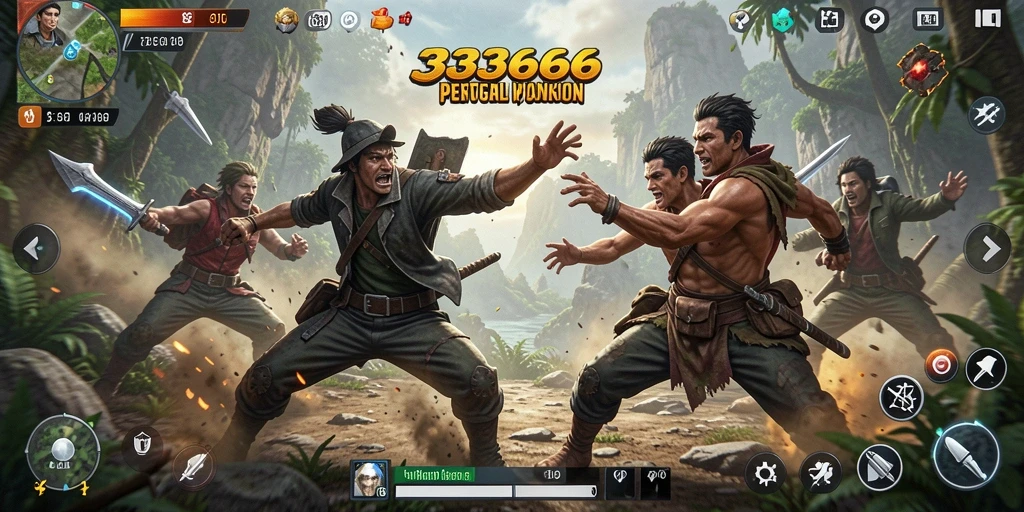 Tampilan gameplay <strong>333666</strong> yang intens dan mendebarkan dalam aksi pertempuran.