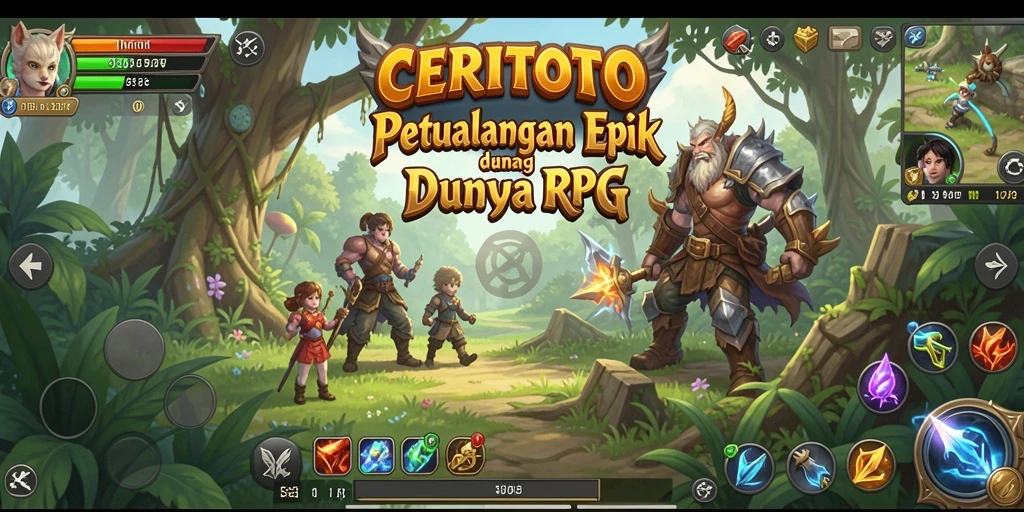 Screenshot utama CERITOTO menampilkan aksi seru dalam pertempuran RPG.