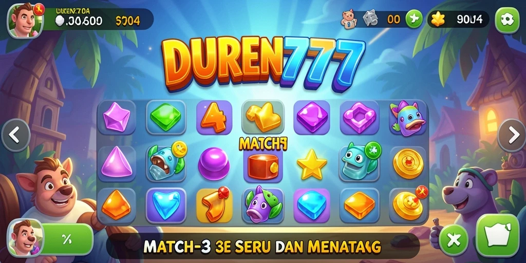 Tampilan gameplay menarik dari DUREN777 dengan puzzle Match-3 yang menantang.