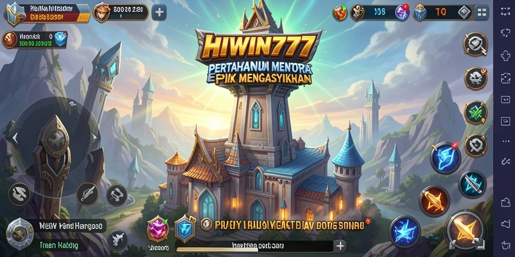 Screenshot gameplay HIWIN777 menampilkan aksi pertahanan menara yang mendebarkan.