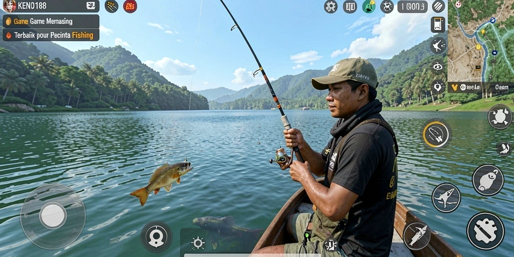 Tampilan gameplay KENZO188 yang mengesankan saat memancing.