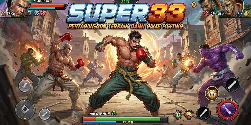 Screenshot gameplay SUPER33 menampilkan aksi pertarungan yang mendebarkan.