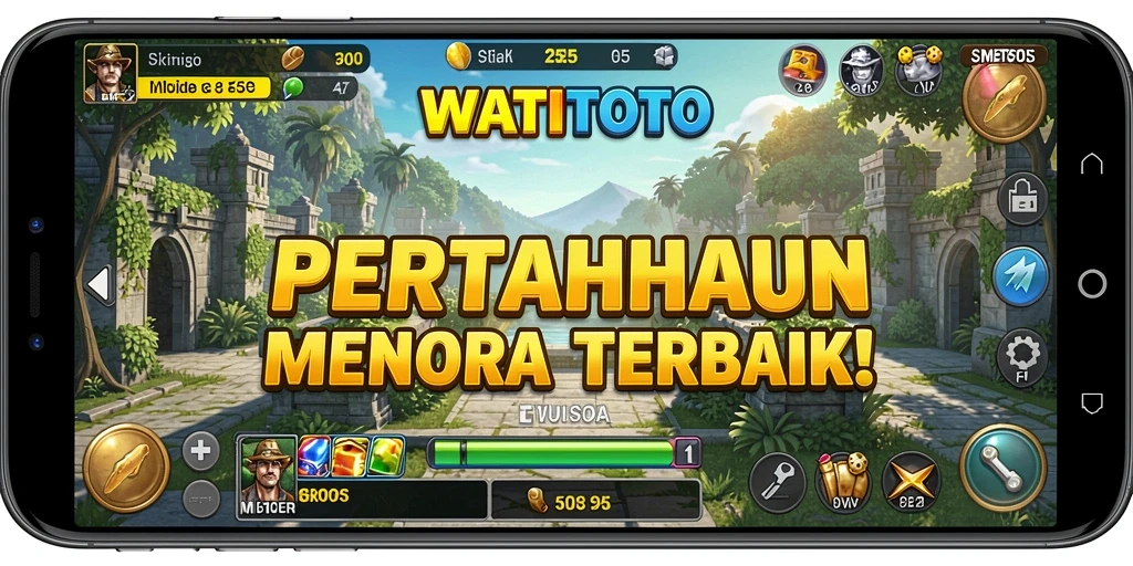 Screenshot gameplay WATITOTO menampilkan menara yang siap mempertahankan wilayah.